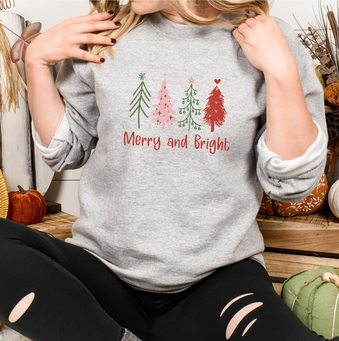 Merry and Bright Sweater, Christmas Crewneck Sweater, Christmas