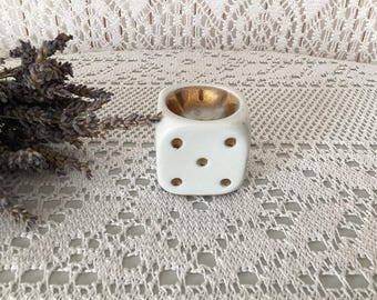Mini Ashtray/Die-Shaped Ashtray in Limoges Porcelain, Dombasle, Limoges, France