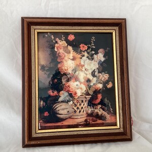 Ensemble Mural Ancien Espagnol : 6 Carreaux Peints à La Main Dans Cadre Bois épais, Motif Bol à Fruits, Vintage
