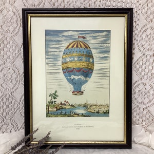 Old Print Ascension of Sieur Adorne to the Citadel of Strasbourg in a Hot Air Balloon