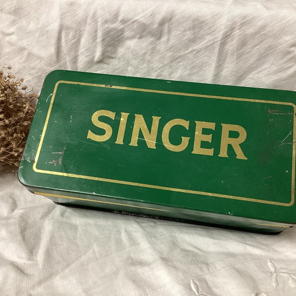 Singer Metal Box Singer Sewing Machine Box Vintage Couture Haberdashery Rectangular Box