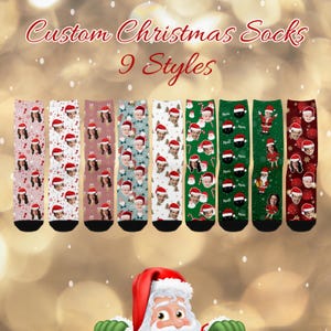 Aangepaste kerstsok met foto, gepersonaliseerde gezichtssok, kerstsokken voor dames en heren, fotosokken, kerstsok, grappig kerstcadeau
