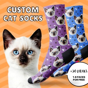 Chaussettes personnalisées pour chat avec motifs pattes et souris, Chaussettes personnalisées pour chat, Cadeau pour les amoureux des chats, Cadeau de Noël, Cadeau de Thanksgiving, Cadeau de famille image 1