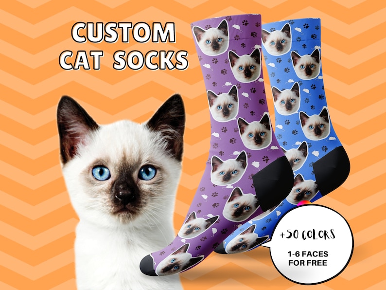 Chaussettes personnalisées pour chat avec motifs pattes et souris, Chaussettes personnalisées pour chat, Cadeau pour les amoureux des chats, Cadeau de Noël, Cadeau de Thanksgiving, Cadeau de famille image 1