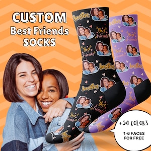 Calcetines con la mejor amiga, calcetines personalizados con foto de mejor amiga, regalo para mejor amiga, regalo de cumpleaños, calcetines con cara personalizados, mejores amigas, regalo para amigos, regalo familiar