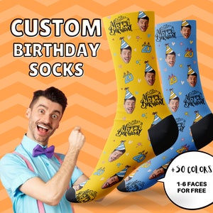 Benutzerdefinierte Geburtstagssocken, alles Gute zum Geburtstagssocken, Geburtstagsgeschenk, personalisierte Gesichtssocken, Geburtstagsgeschenk, lustige Socken