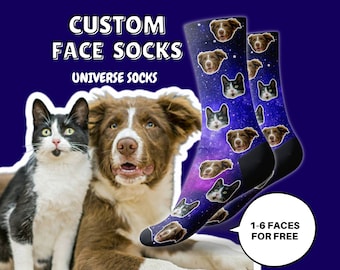 Custom Pet Socks, Personalized Pet Socks, Personalized Gifts, Faces on Socks, Cat Lover Gifts, Birthday Gift, Universe Socks