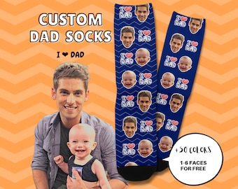 Chaussettes personnalisées pour papa, je t'aime pour papa, chaussettes pour la fête des pères, chaussettes personnalisées pour le visage, chaussettes personnalisées, meilleur cadeau pour la fête des pères