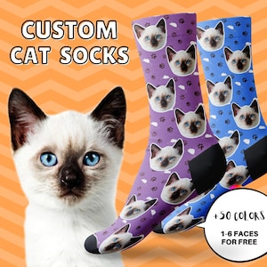 Custom Cat Socks With Paw And Mouse Patterns, Customized Cat Socks, Gift For Cat Lovers, Christmas Gift, Thanksgiving Gift, Family Gift Cute