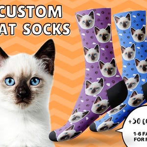 Custom Cat Socks With Paw And Mouse Patterns, Customized Cat Socks, Gift For Cat Lovers, Christmas Gift, Thanksgiving Gift, Family Gift Cute