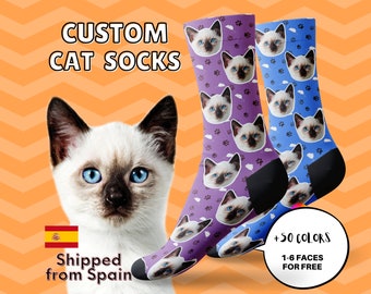 Calcetines de gato personalizados con patrones de patas y ratones, calcetines de gato personalizados, regalo para amantes de los gatos, regalo de Navidad, regalo de Acción de Gracias, regalo familiar lindo