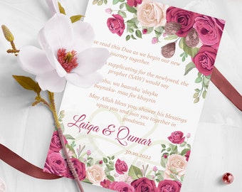Dua card, personalised dua card, wedding card, wedding dua card, nikkah card, personalised card, mehndi card, engagement card.