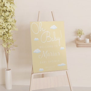Cartello di benvenuto personalizzato per baby shower, cartello di benvenuto per baby shower, baby shower, cartello giallo pastello, doccia per bambina, cartello di benvenuto, Oh ragazzo