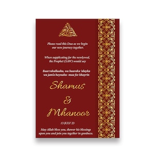 Carta Dua, carta dua personalizzata, carta di nozze, carta dua di nozze, carta nikkah, carta personalizzata, carta di fidanzamento, bomboniere