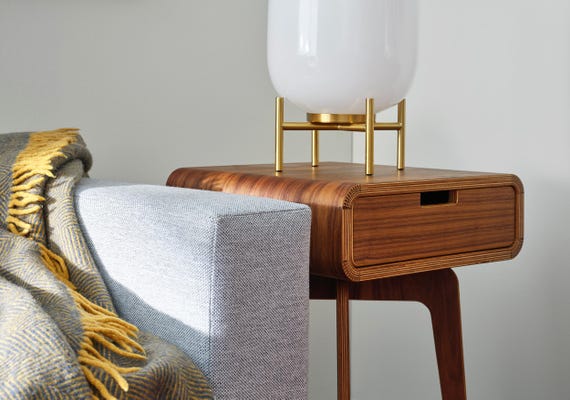 Handmade Mid Century Modern Walnut or Maple End Table with Drawer | Narrow Nightstand Alternative