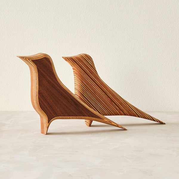 Handmade Mid Century Modern Wooden Robin Sculpture | Walnut or Edge Grain Baltic Birch | Bird Lover Decor