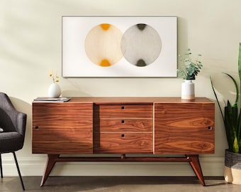 Walnut Mid Century Modern Media Console, TV Stand with Sliding Doors, Credenza, Vinyl Record Storage