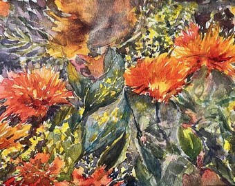 Original Watercolor Painting, Wildflowers, Handmade, Hand-Painted (7x10.2)