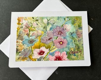 Original Watercolor Card, 5x7, Blank Card, Wildflowers, Handmade, Hand-Painted