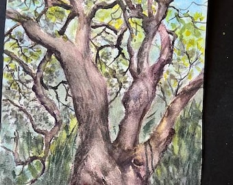Original Watercolor Painting, Tree Landscape, Handmade, Hand-Painted (7x10)