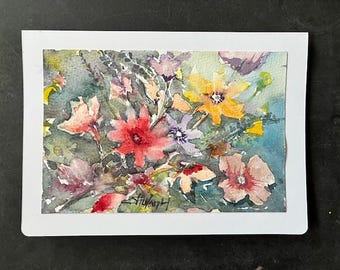 Original Watercolor Card, 5x7, Blank Card, Wildflowers, Handmade, Hand-Painted