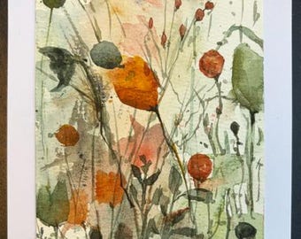 Original Watercolor Card, 5x7, Blank Card, Wildflowers, Handmade, Hand-Painted