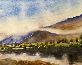 Original Watercolor Painting, Mountain Landscape, Handmade, Hand-Painted (6x8)