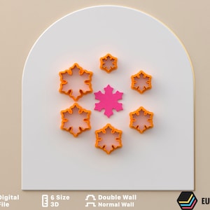 Christmas Snowflake Polymer Clay Cutters / Digital STL File / 6 Sizes / 2 Cutting Versions