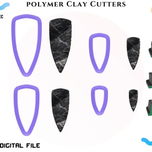 May include: Polymer clay cutters in various sizes and shapes. The image shows a set of purple outline cutters and marble-patterned clay pieces. The text "POLYMER CLAY CUTTERS" and "DIGITAL FILE" are also visible.