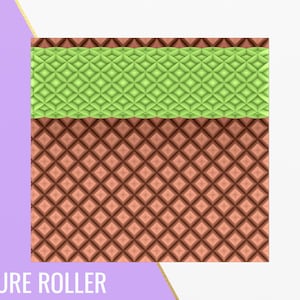 Può includere: Un rullo testurizzato marrone e verde con un motivo a waffle nella parte inferiore e un motivo a rombi nella parte superiore.