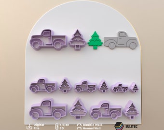 Truck and Christmas Pine Polymer Clay Cutter / Digital STL File / 5 Sizes / 2 Cut Versions