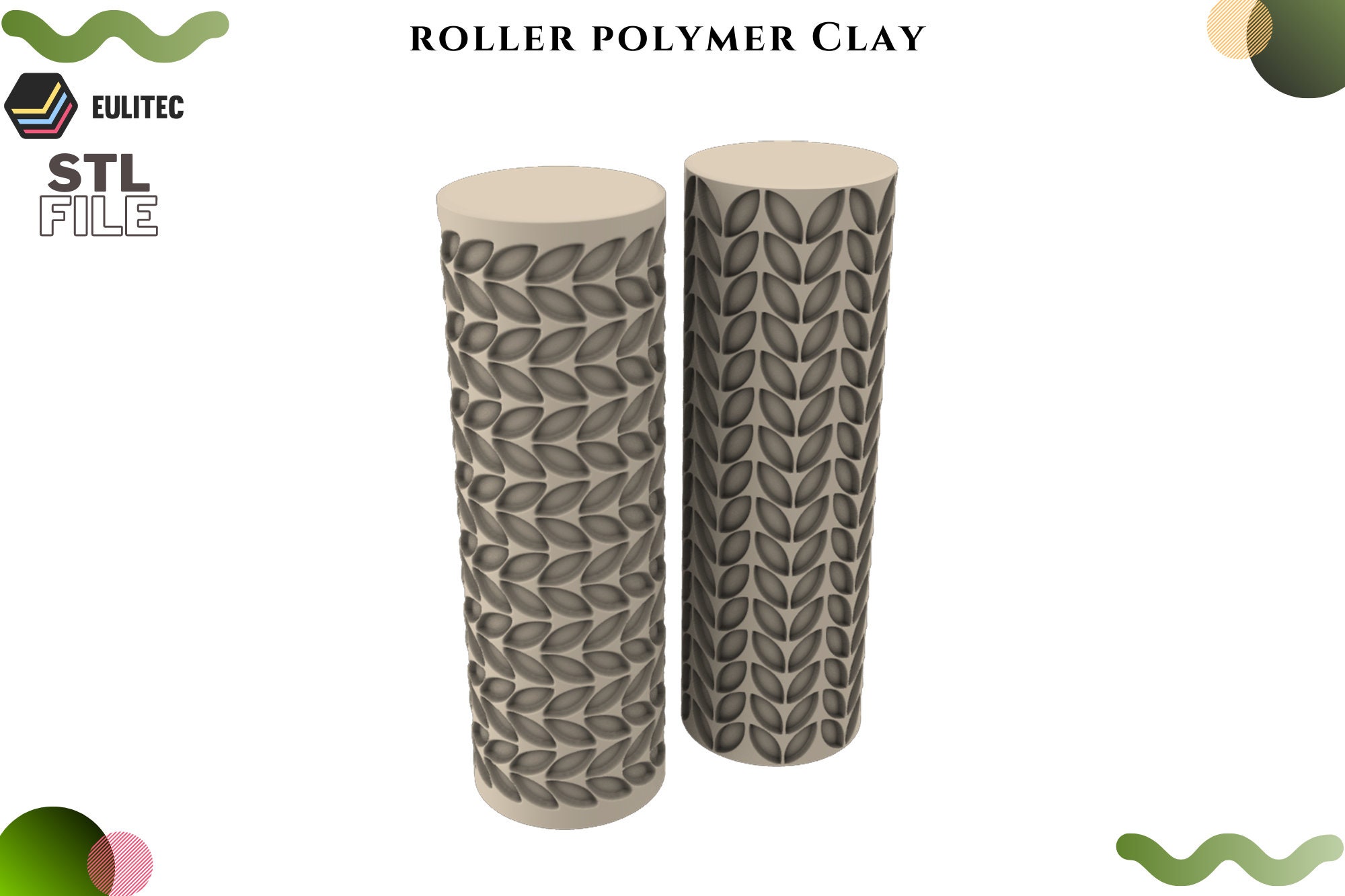 Polymer Clay /Hand roller with leaf shapes/ Digital STL File *2 versions