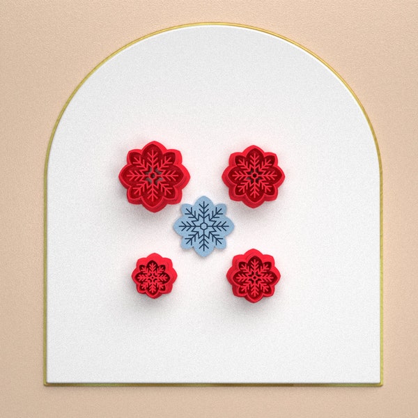Christmas Snowflake Polymer Clay Cutters / Digital STL File / 4 Sizes / 2 Cutting Versions