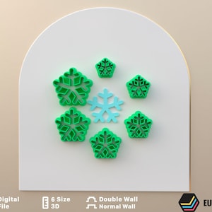 Christmas Snowflake Polymer Clay Cutters / Digital STL File / 6 Sizes / 2 Cutting Versions