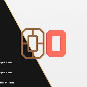 Puede incluir: Dos números impresos en 3D, un "0" marrón con un diseño cuadrado y un "0" rojo coral con un diseño redondeado.