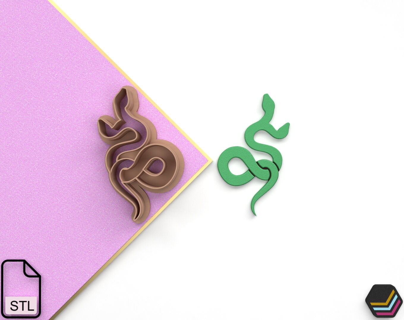 Digital .Stl Polymer Clay Cutter 2 Headed Snake *6 Size 3 Version Cut/Animals and Insects/File For Use In A 3D Printer