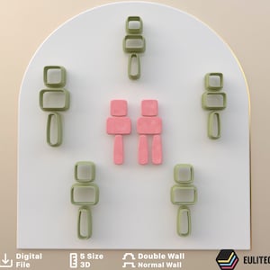 Polymer clay cutter Squares and rectangles 5 sizes and 2 cut version/geometric earrings/STL DIGITAL DOWNLOAD