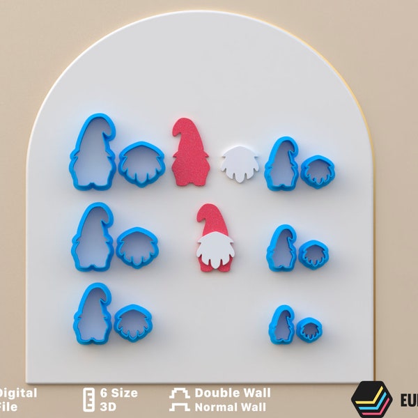 Polymer clay cutter to make Bearded Santa Gnome 6 sizes and 2 cut versions/Digital .STL File * File For Use In A 3D Printer