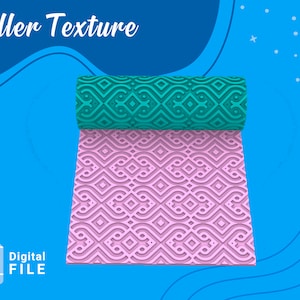 May include: A digital download of an STL file for a 3D printed roller texture. The roller has a pink and green geometric pattern.