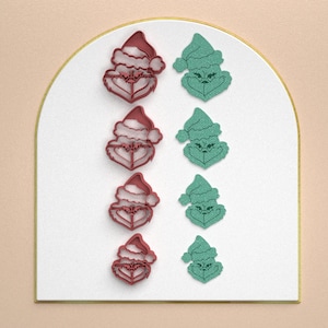 Tagliabiscotti natalizi SANTA GRINCH Cutters / File STL digitale / 4 dimensioni / 2 versioni di taglio
