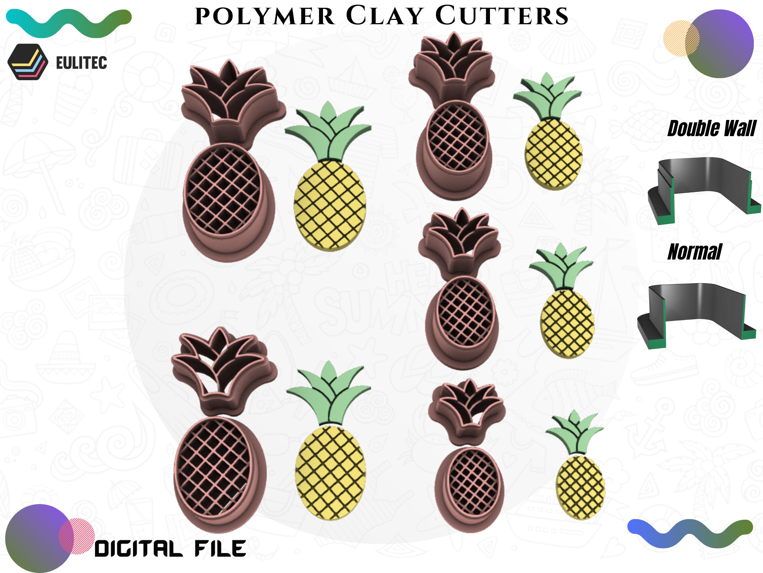 3D file Polymer Clay Cutter *5 Sizes 2 version Cut/Pineapple+