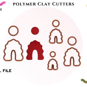 Puede incluir: Cinco cortadores de arcilla polimérica en forma de persona con un diseño de cabello ondulado. Los cortadores son de color marrón y rojo. Los cortadores son para hacer creaciones de arcilla polimérica.