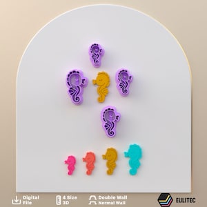 Polymer Clay Cutter Seahorse 4 Sizes 2 version cut/Studs from sea/Digital .STL File * File For Use In A 3D Printer