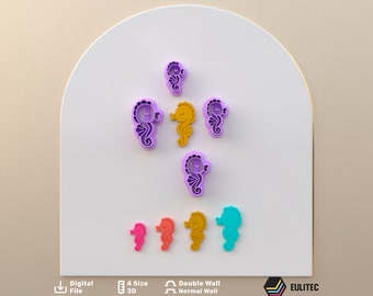 Polymer Clay Cutter Seahorse 4 Sizes 2 version cut/Studs from sea/Digital .STL File * File For Use In A 3D Printer