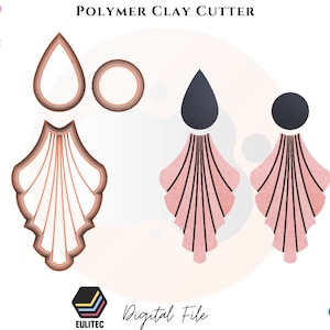 Könnte beinhalten: Ein digitaler Download von STL-Dateien für Polymer Clay Cutter. Die Cutter sind in Form von Tropfenohrringen mit einem gewellten Design. Das Bild zeigt die Cutter in Rosa und Schwarz, und der Text "POLYMER CLAY CUTTER" und "STL FILE" ist sichtbar.