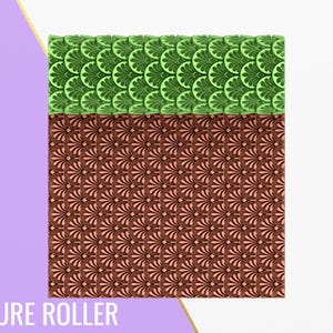 Puede incluir: Un rodillo de textura impreso en 3D con dos patrones diferentes. El patrón superior es verde y el patrón inferior es marrón.