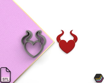 Digital .Stl Polymer Clay Cutter - Modell Horned Heart (6 storlekar, 3 versionsklipp) - Love-fil för användning i en 3D-skrivare