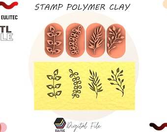 Polymer Clay Stamp /Plants stamp leaf and leaves/ Digital STL File * 4 Model