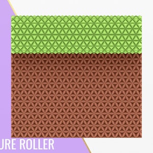 Puede incluir: Un rodillo de textura marrón y verde con un patrón geométrico. La mitad superior del rodillo es verde y la mitad inferior es marrón.