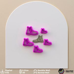 Polymer clay cutter to make BOOTS shoes in 5 sizes and 2 cut versions/Digital .STL File * File For Use In A 3D Printer